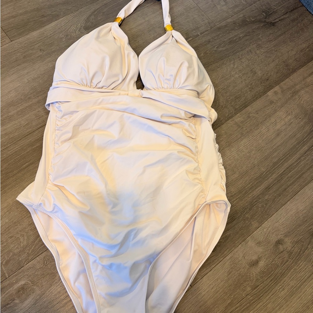 White Halter One-Piece Swimsuit